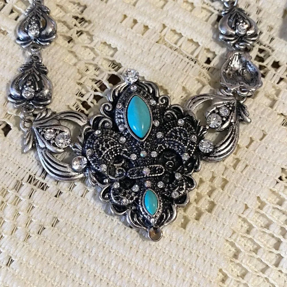 Western Core Jewelry Faux Turquoise Necklace Earring Set Modern Cowboy Southwest